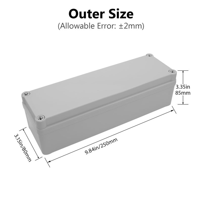 LeMotech IP67 Waterproof Junction Box ABS Plastic Project Box Dustproof Electrical Box Outdoor Enclosure for Electronics DIY Case Gray 9.8X 3.1x 3.3 inch (250x 80x 85 mm) - Image 2